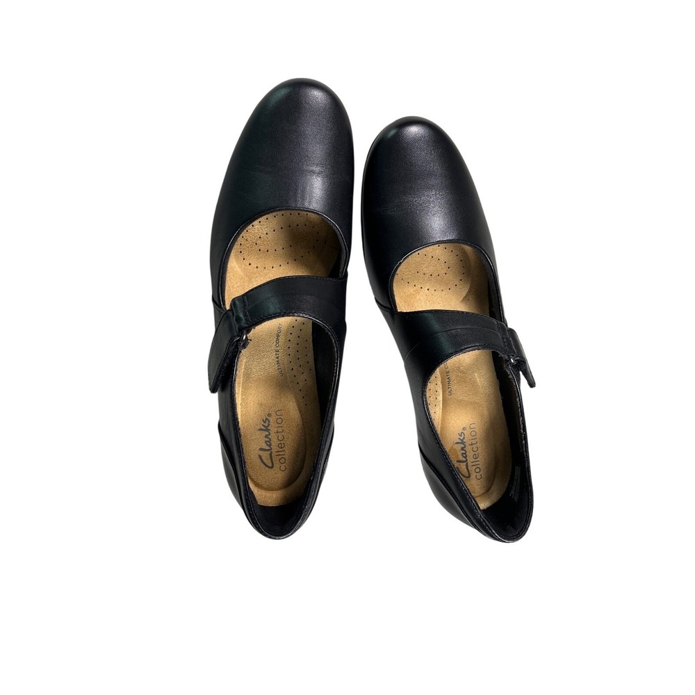 Clarks Collection Black Leather Mary Jane Comfort Heels Shoes NWOB Size 8.5